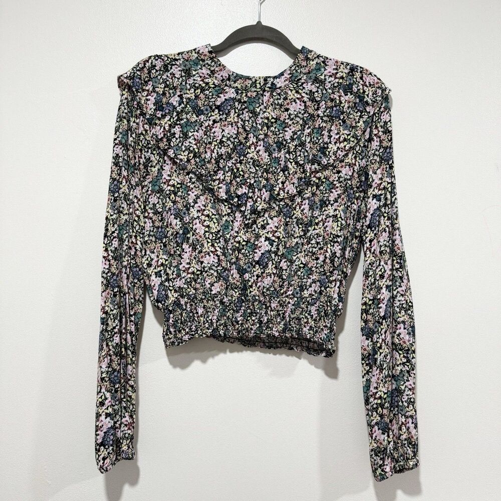Wild Fable Floral Long Sleeve Top Floral Ruffle Hem Sleeve Blouse Top Sz Large